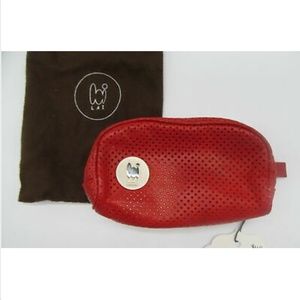 LAI Red Leather Perforated Mini Cosmetic Bag
